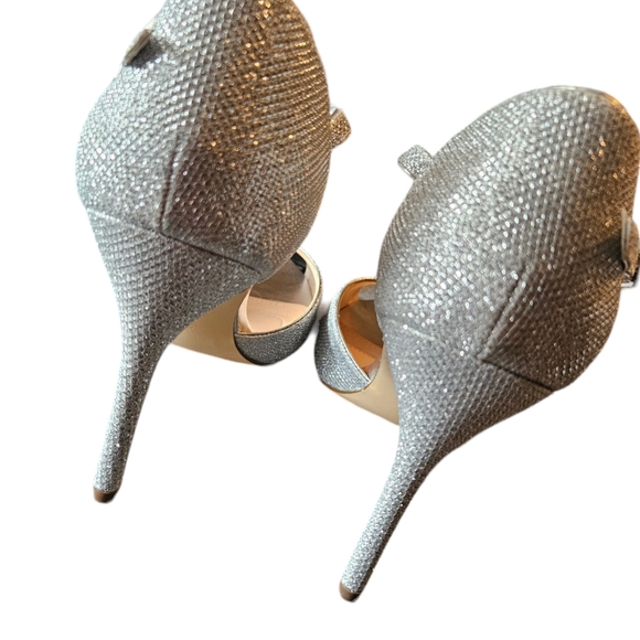 I.MILLER Silver Silver Sparkly Glitter Peep Toe Heel Women's Size 9M - Picture 7 of 8